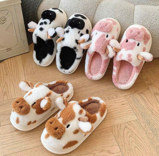 Cow Womens Slipper Cute Cartoon with Memory Foam Fluffy Soft Warm Slip On House Slippers Anti-Skid Cozy Plush for Indoor Outdoor