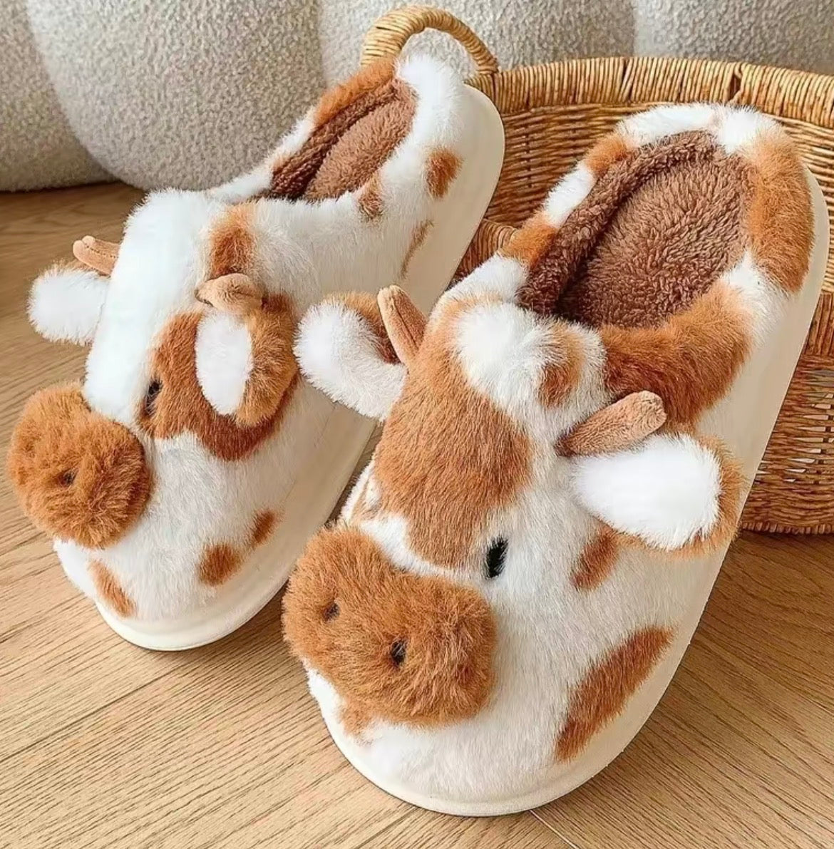 Cow Womens Slipper Cute Cartoon with Memory Foam Fluffy Soft Warm Slip On House Slippers Anti-Skid Cozy Plush for Indoor Outdoor