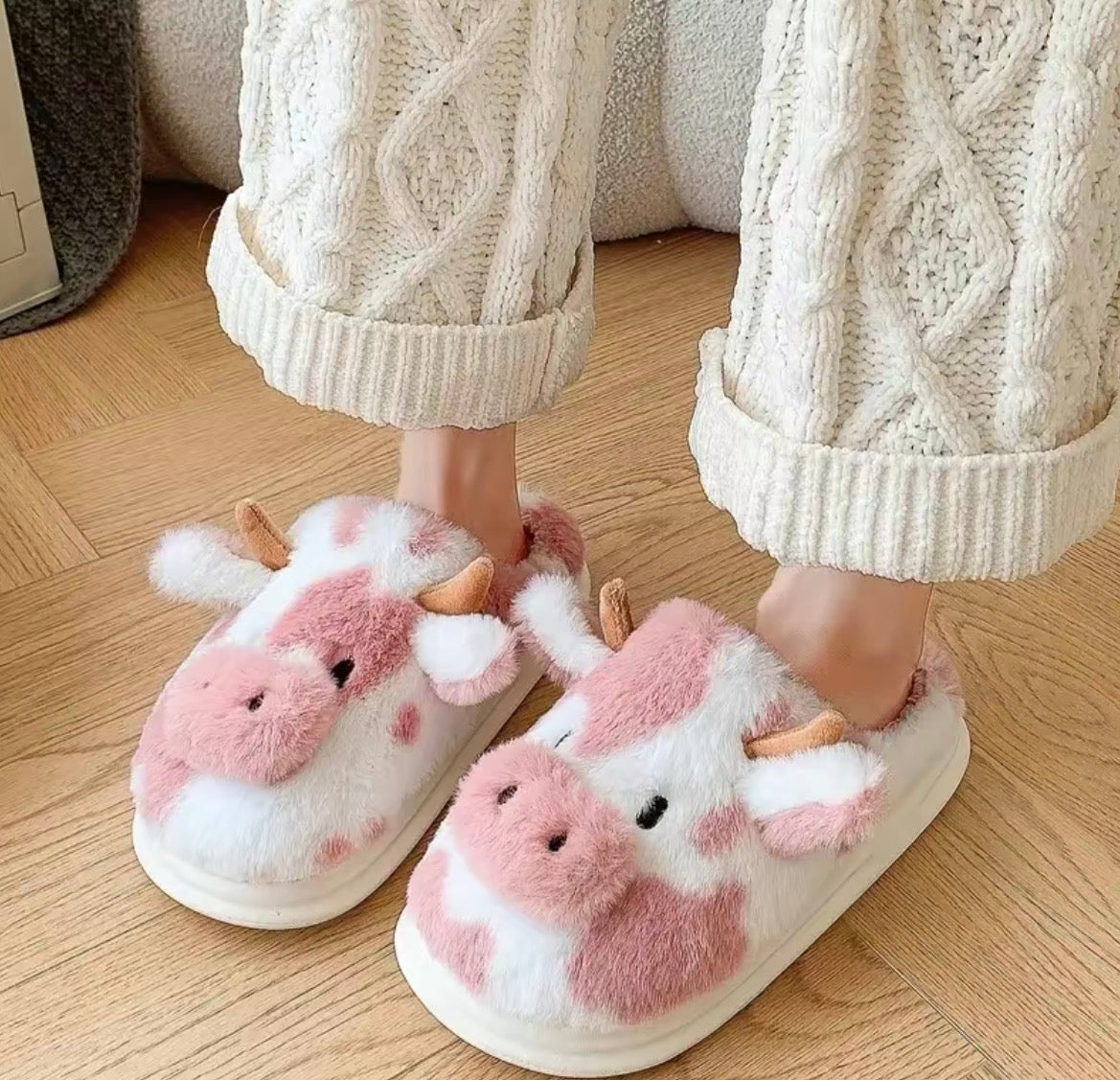 Cow Womens Slipper Cute Cartoon with Memory Foam Fluffy Soft Warm Slip On House Slippers Anti-Skid Cozy Plush for Indoor Outdoor