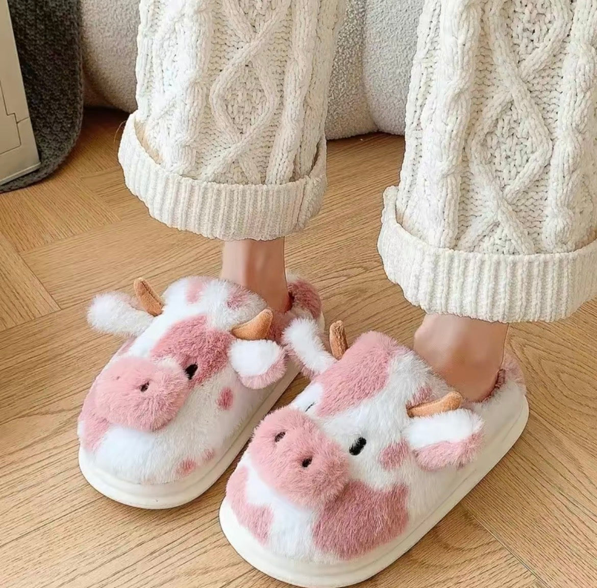 Cow Womens Slipper Cute Cartoon with Memory Foam Fluffy Soft Warm Slip On House Slippers Anti-Skid Cozy Plush for Indoor Outdoor